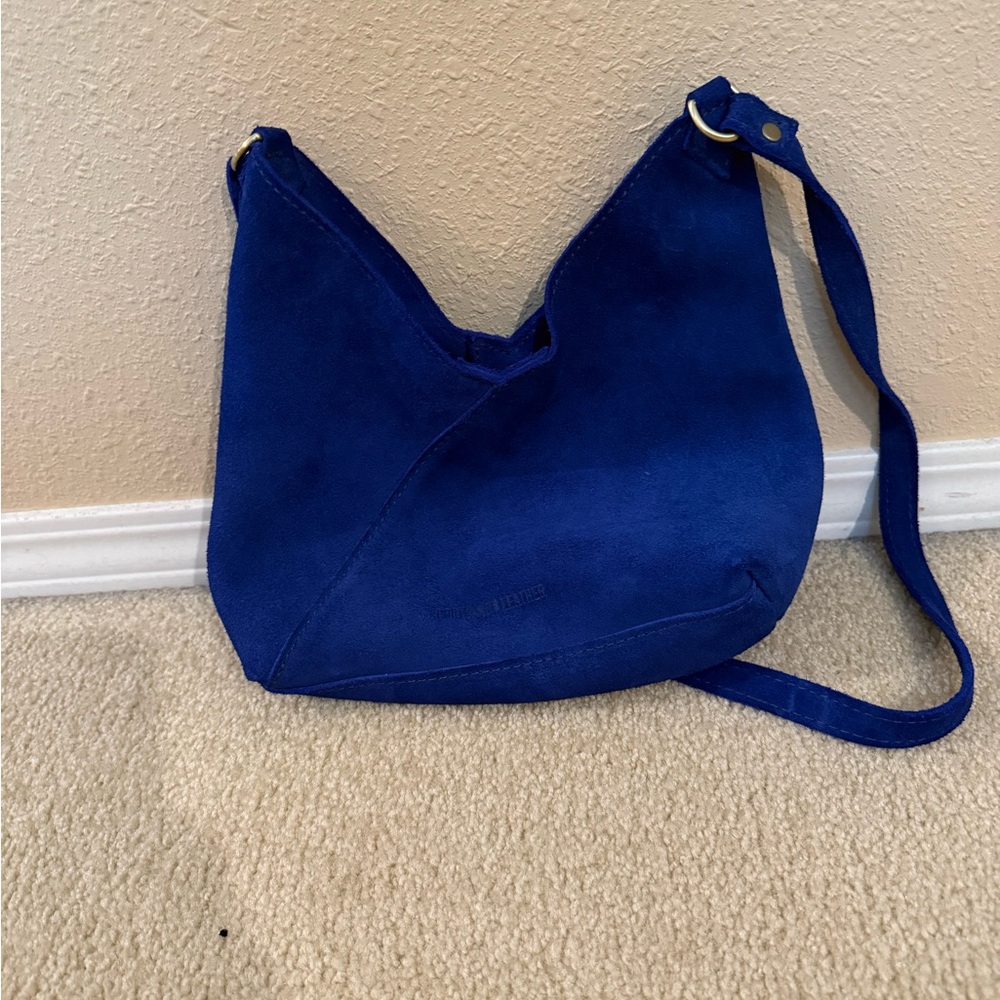 Portland Leather Naomi Shoulder/Crossbody Bag, Blue Suede, Small